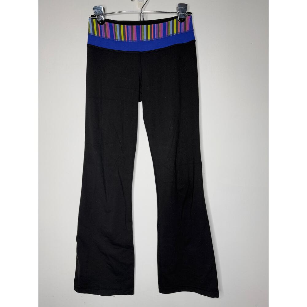 Lululemon Flare Leg Black Stretch Pants With Multi-Color Waistband Size 4